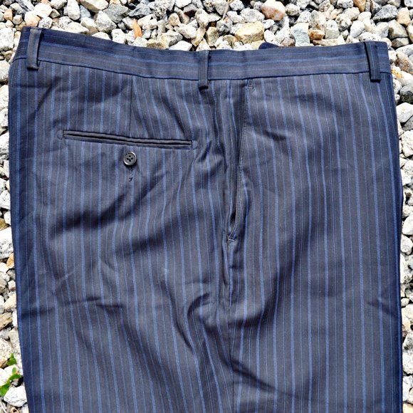 MARC TULIO PARIS TAILORED PANTS PIN STRIPE NAVY BLUE POLY / RAYON BAGGY STYLE - Picture 5 of 7